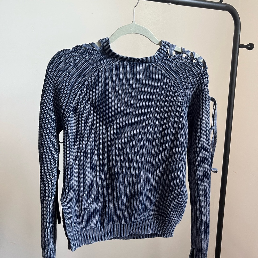 BCBGMaxAzria Navy Knit Sweater with Cutout Details